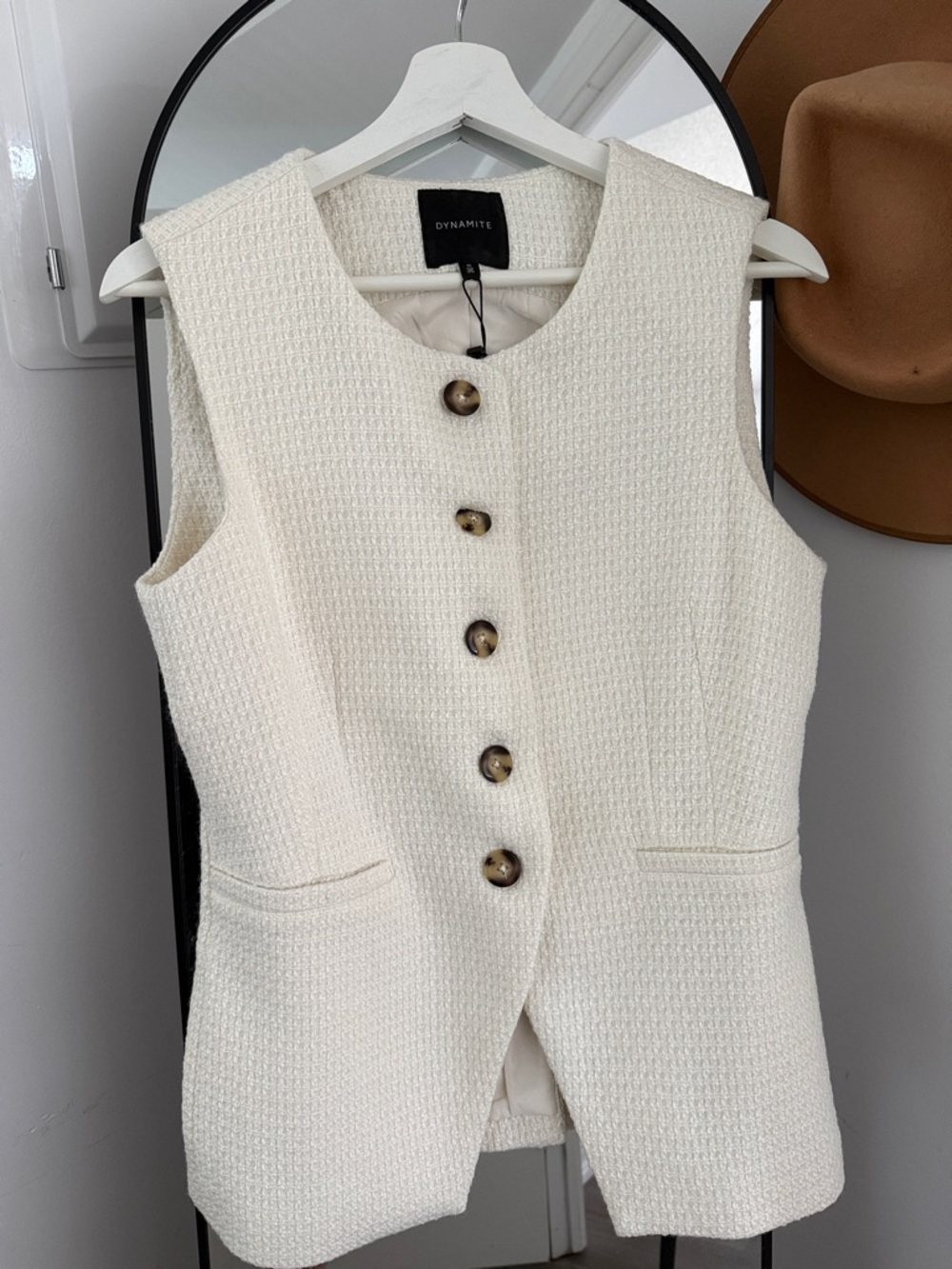 Dynamite Ivory Textured Button Vest